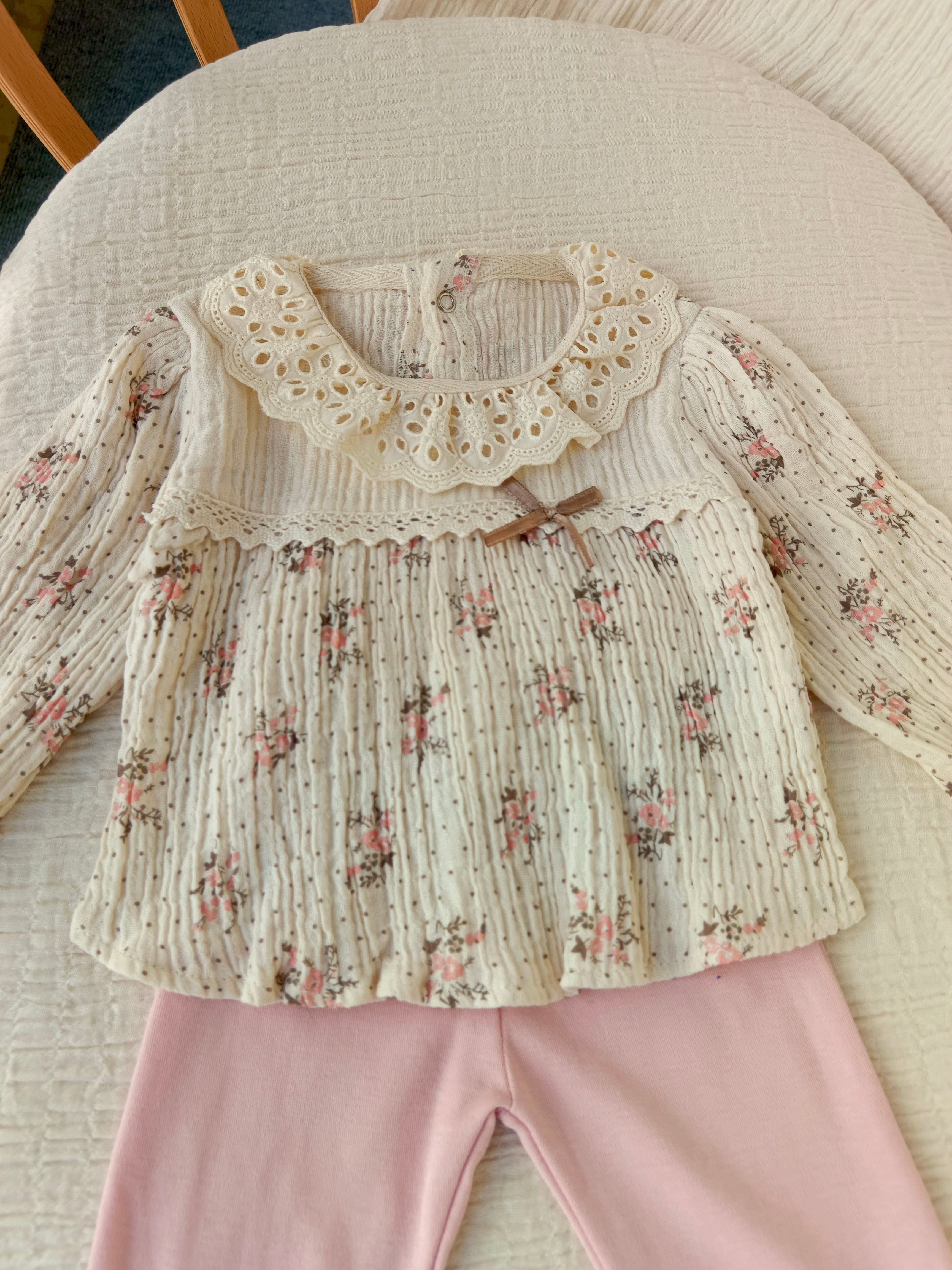 Çiçek Baskılı Müslin 2'li Takım Pembe