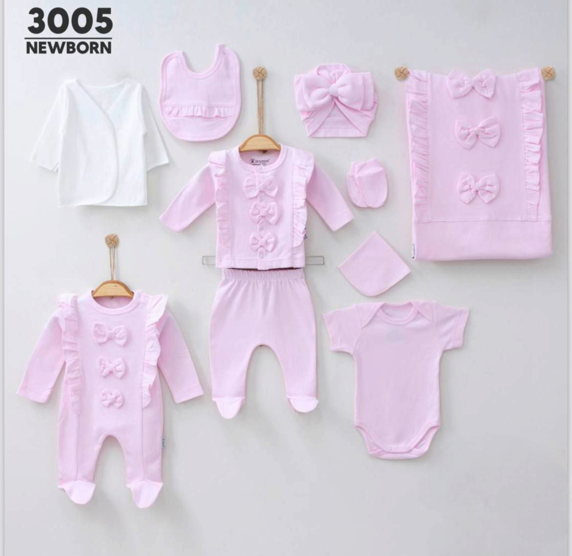 Natural Fiyonklu Pembe Kız Bebek Premium 10'lu Hastane Yenidoğan Seti