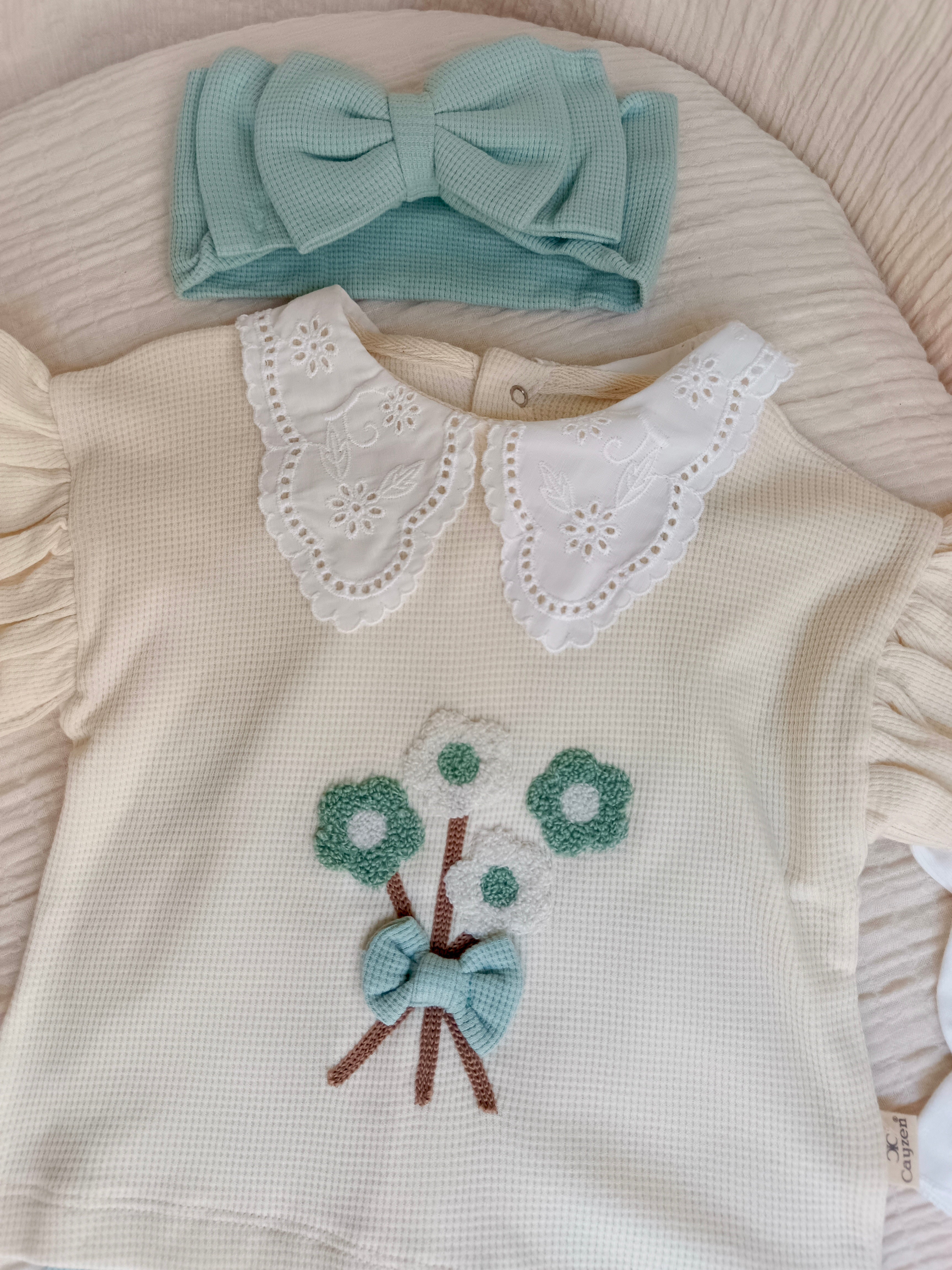 Çiçek Süzineli 3'lü Takım Mint Yeşili