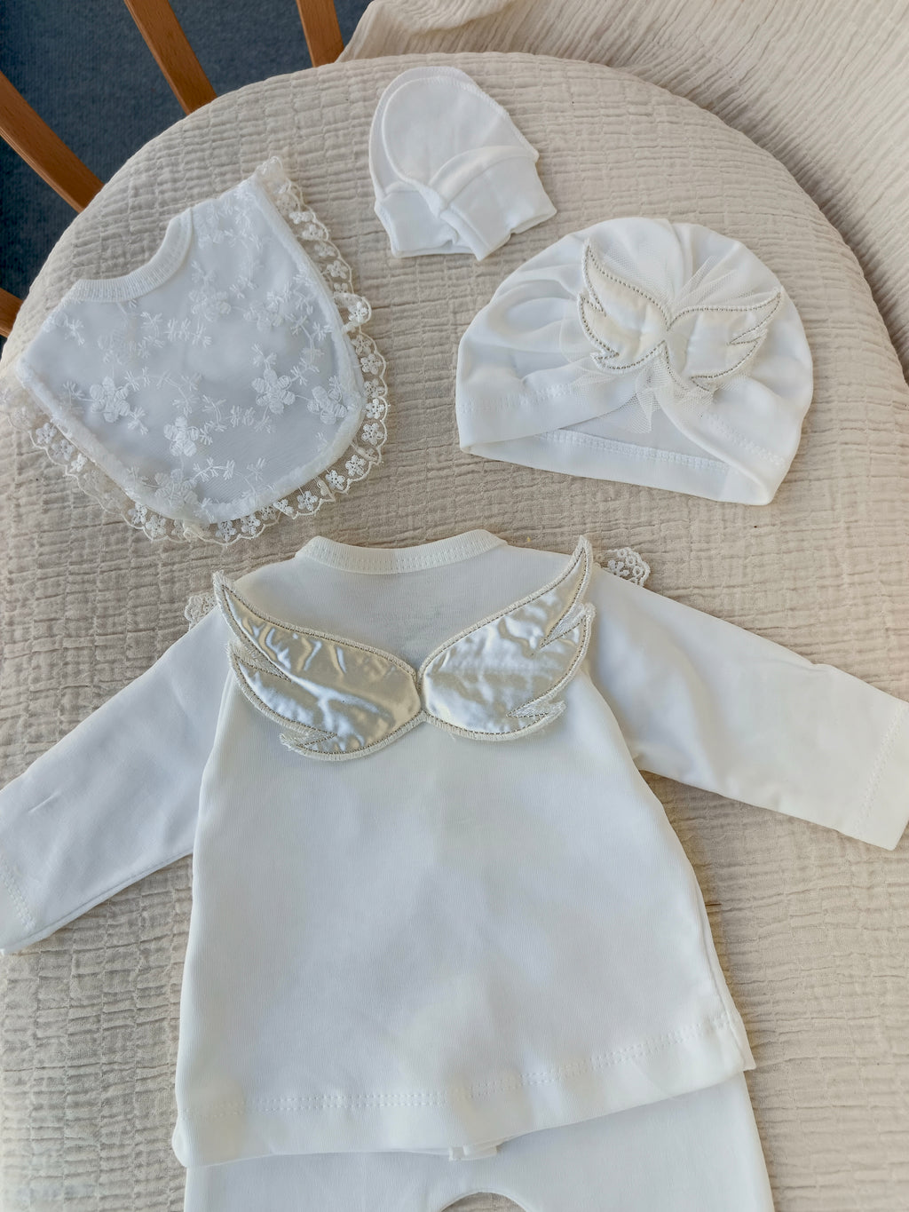 Melek Kanatlı 5'li Yenidoğan Hastane Çıkışı Seti Beyaz