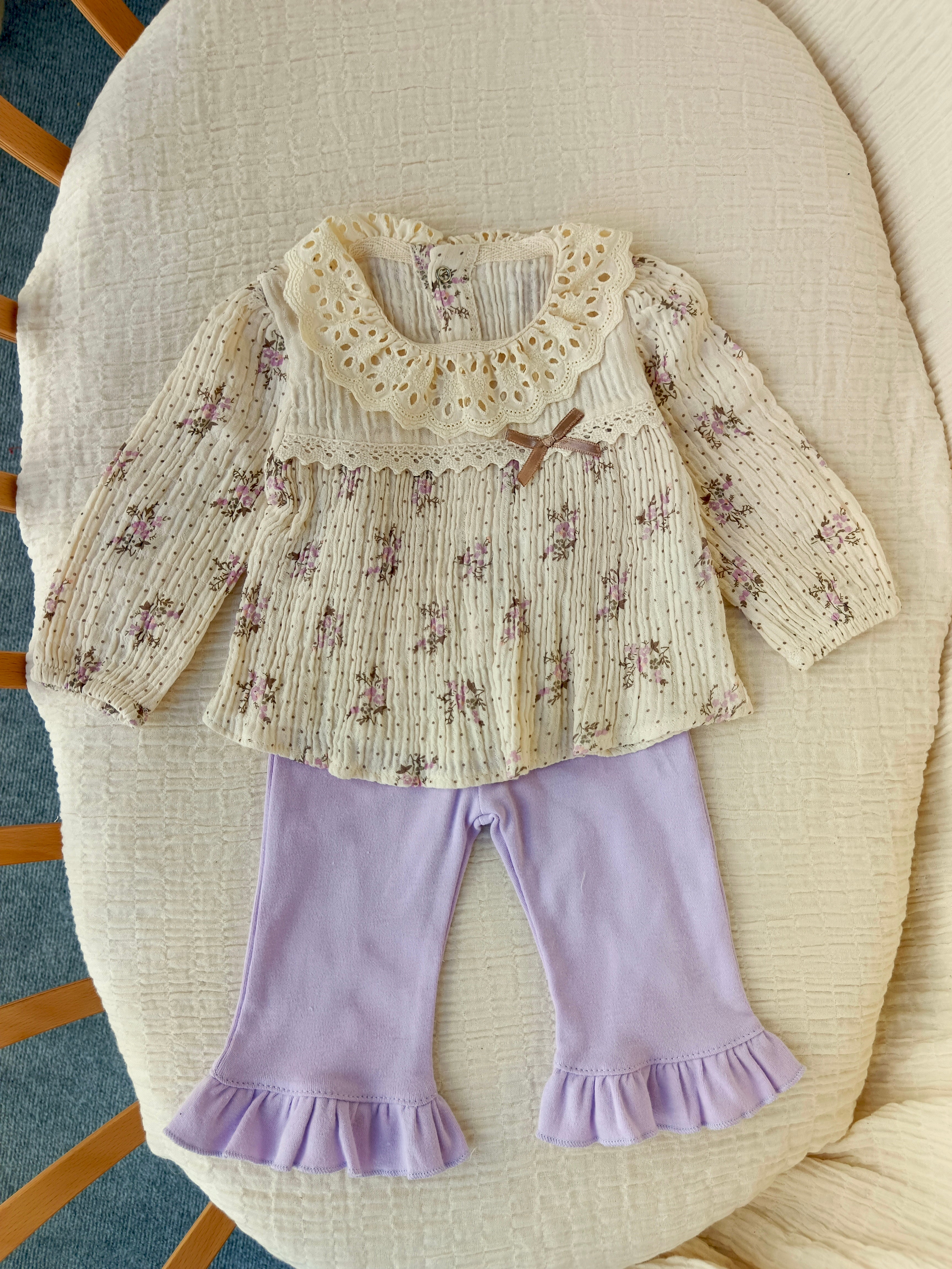 Çiçek Baskılı Müslin 2'li Takım Lila