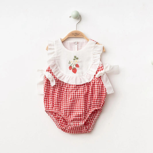 Strawberry Belle Ekoseli Romper Kırmızı