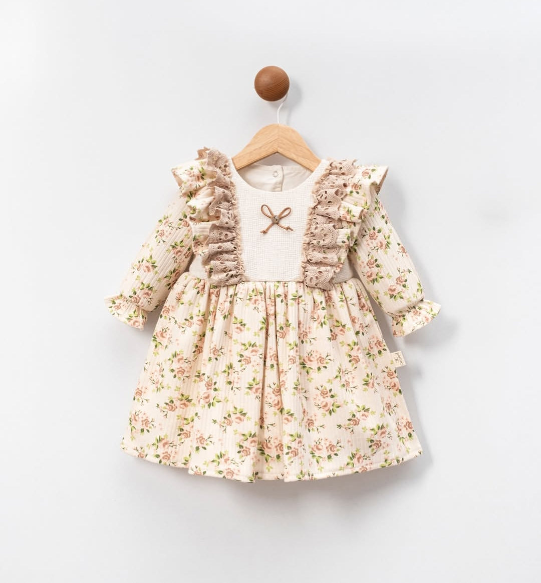 Çiçekli Kız Bebek Elbise Pudra