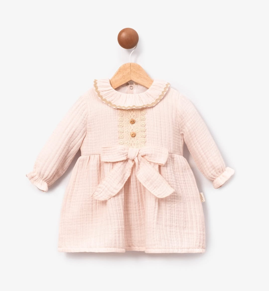 Fiyonk Detaylı Müslin Pudra Elbise