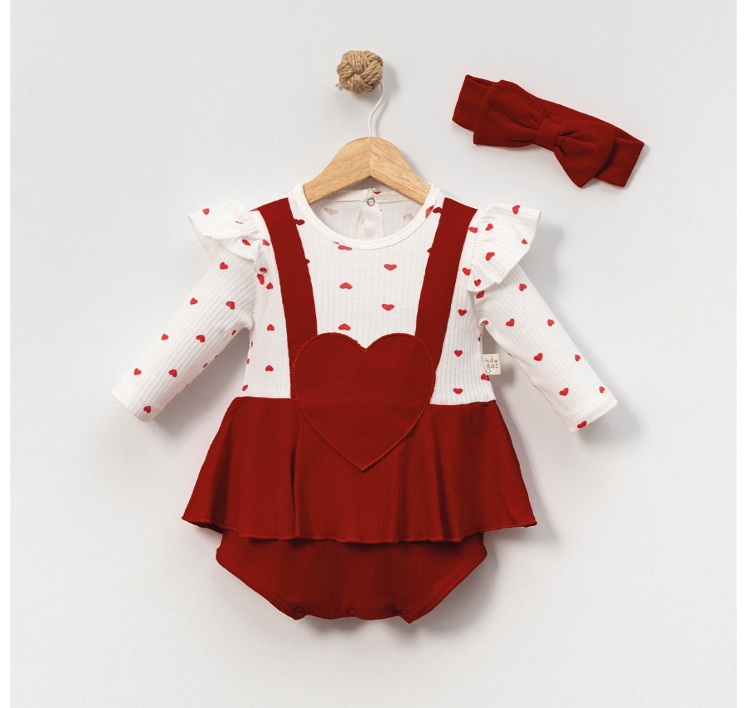 Pamuklu Kalp Desenli Romper