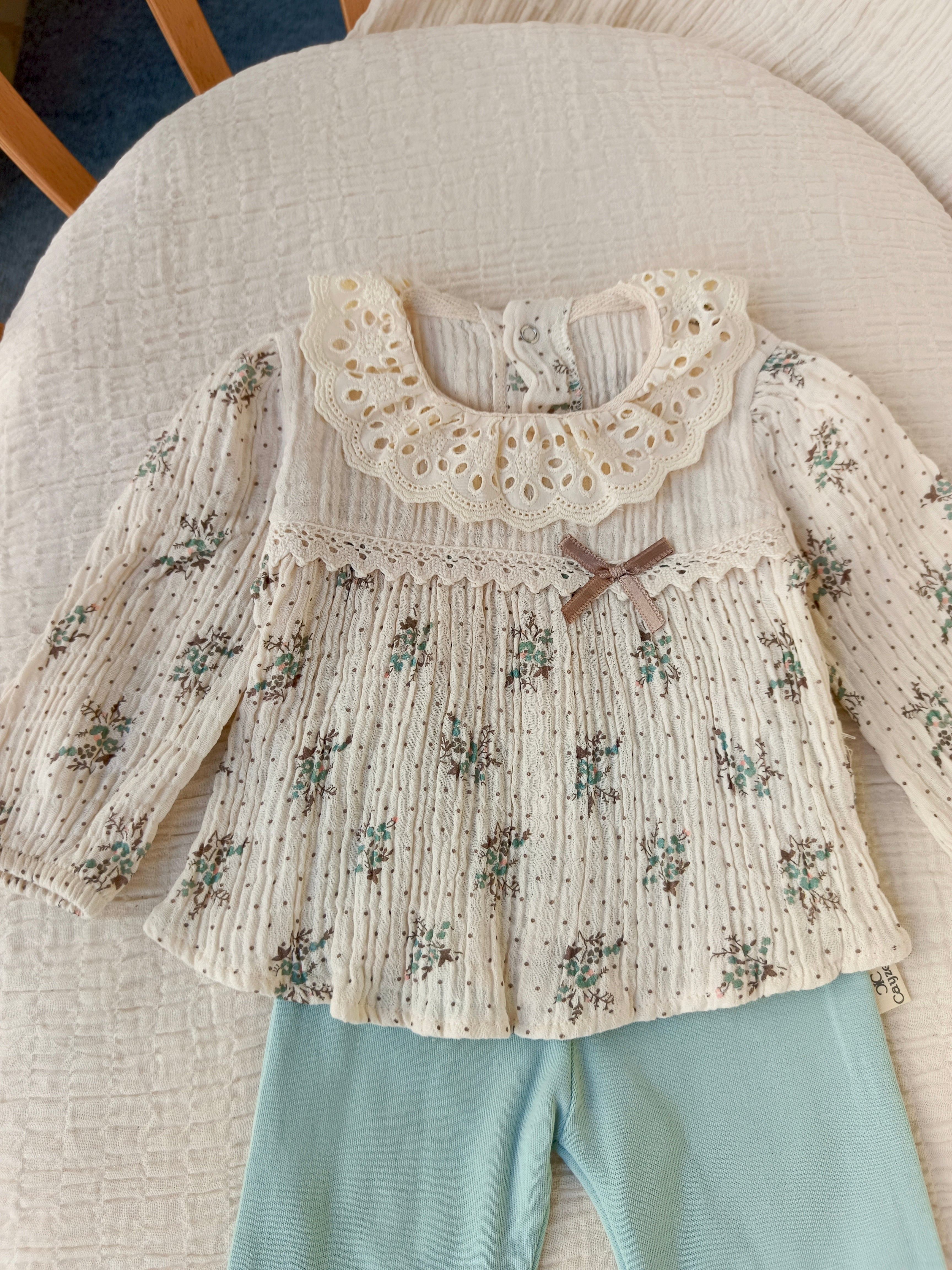 Çiçek Baskılı Müslin 2'li Takım Mint Yeşili