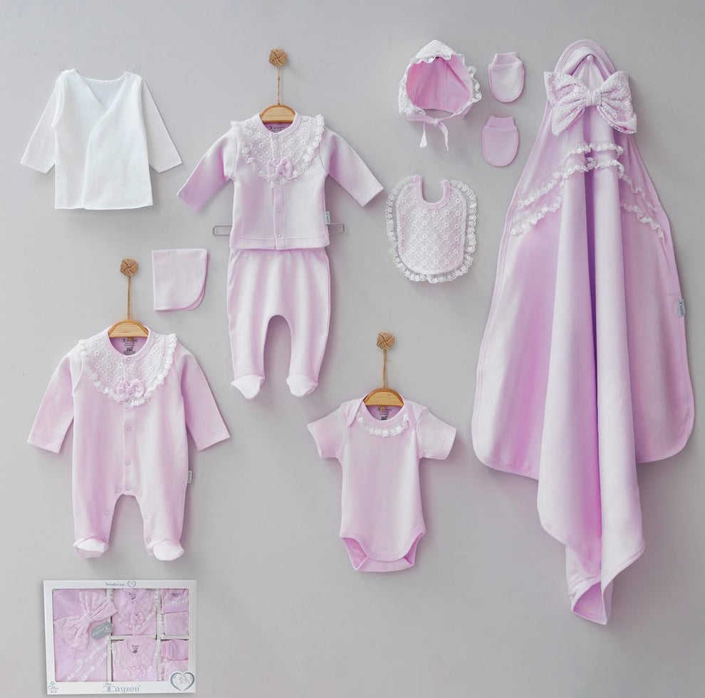 Dantelli Pembe Kız Bebek Premium 10'lu Hastane Yenidoğan Seti