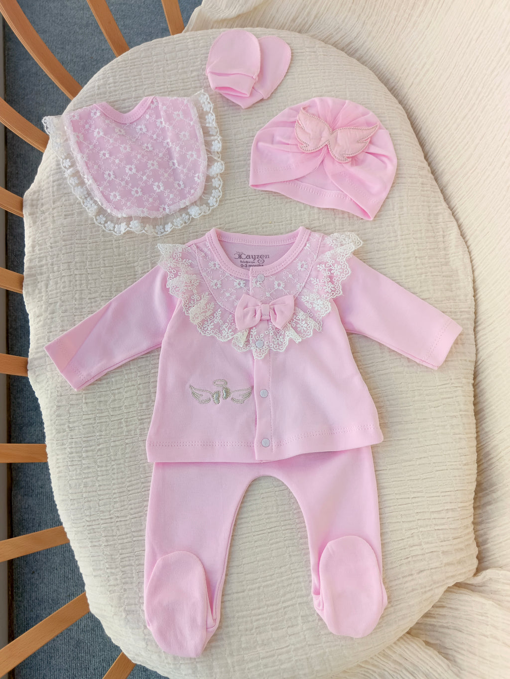 Melek Kanatlı 5'li Yenidoğan Hastane Çıkışı Seti Pembe