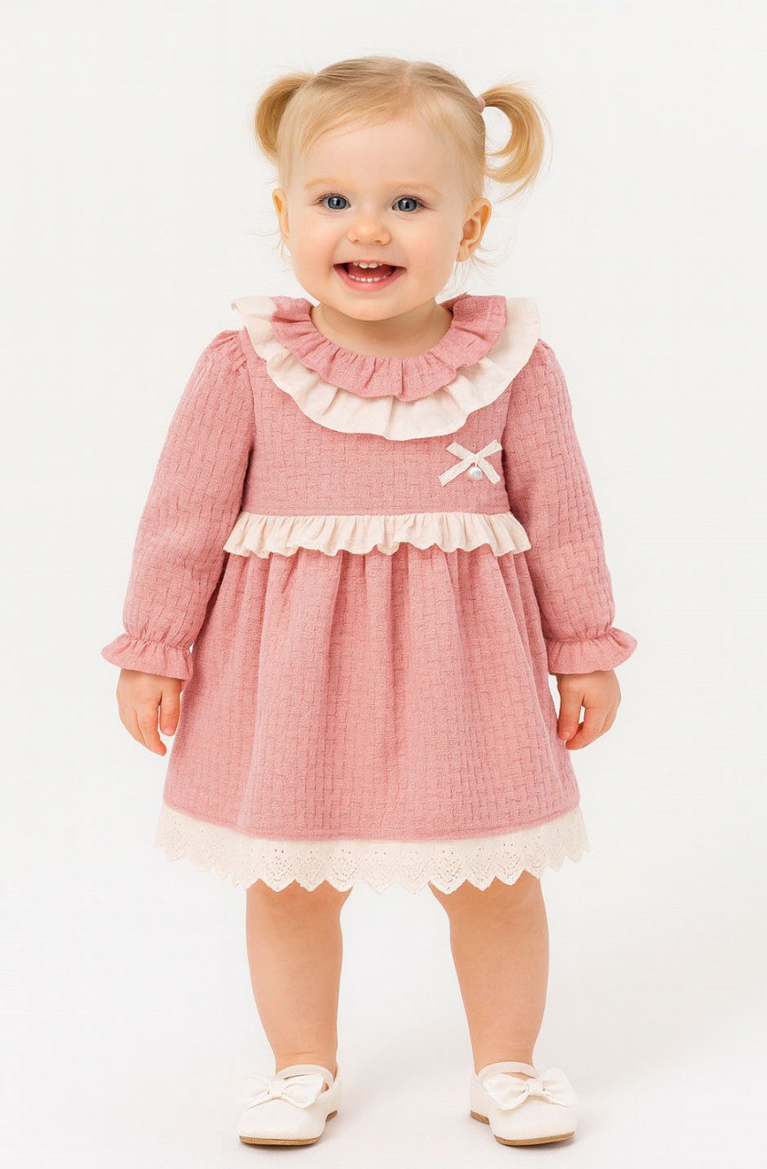 İnci Detaylı Kız Bebek Elbise Pembe