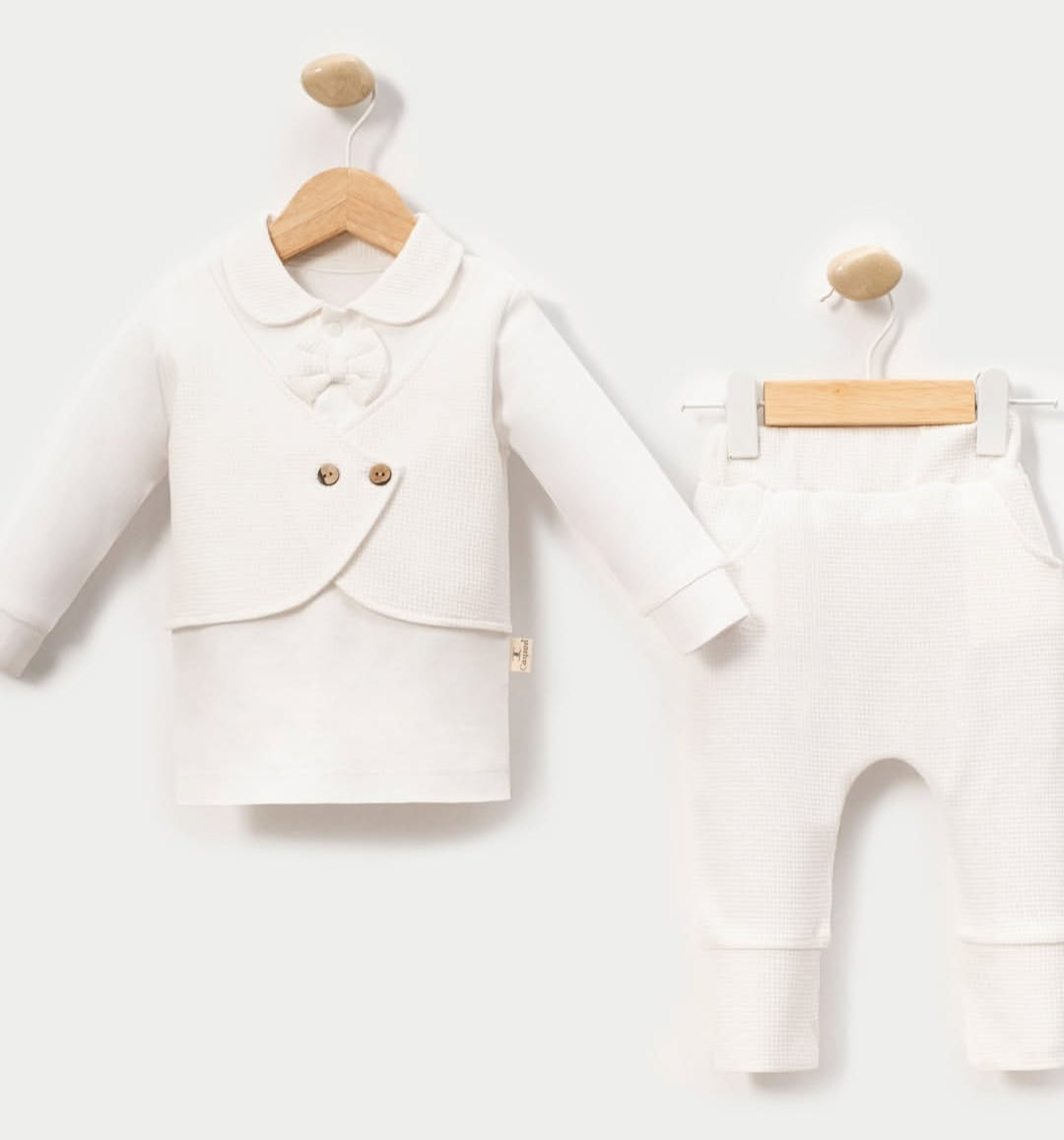 Waffle Erkek Yelekli 2'li Takım Beyaz