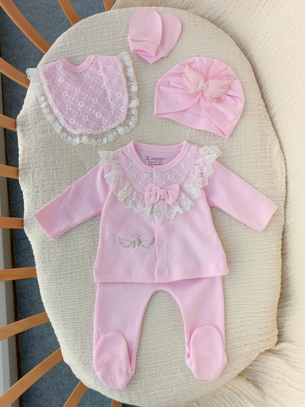 Melek Kanatlı 5'li Yenidoğan Hastane Çıkışı Seti Pembe