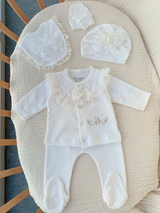 Melek Kanatlı 5'li Hastane Çıkışı Set Beyaz