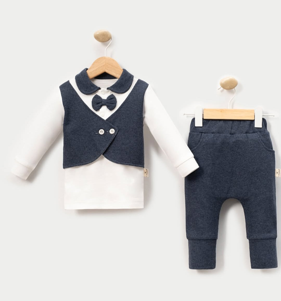 Waffle Erkek Yelekli 2'li Takım Lacivert