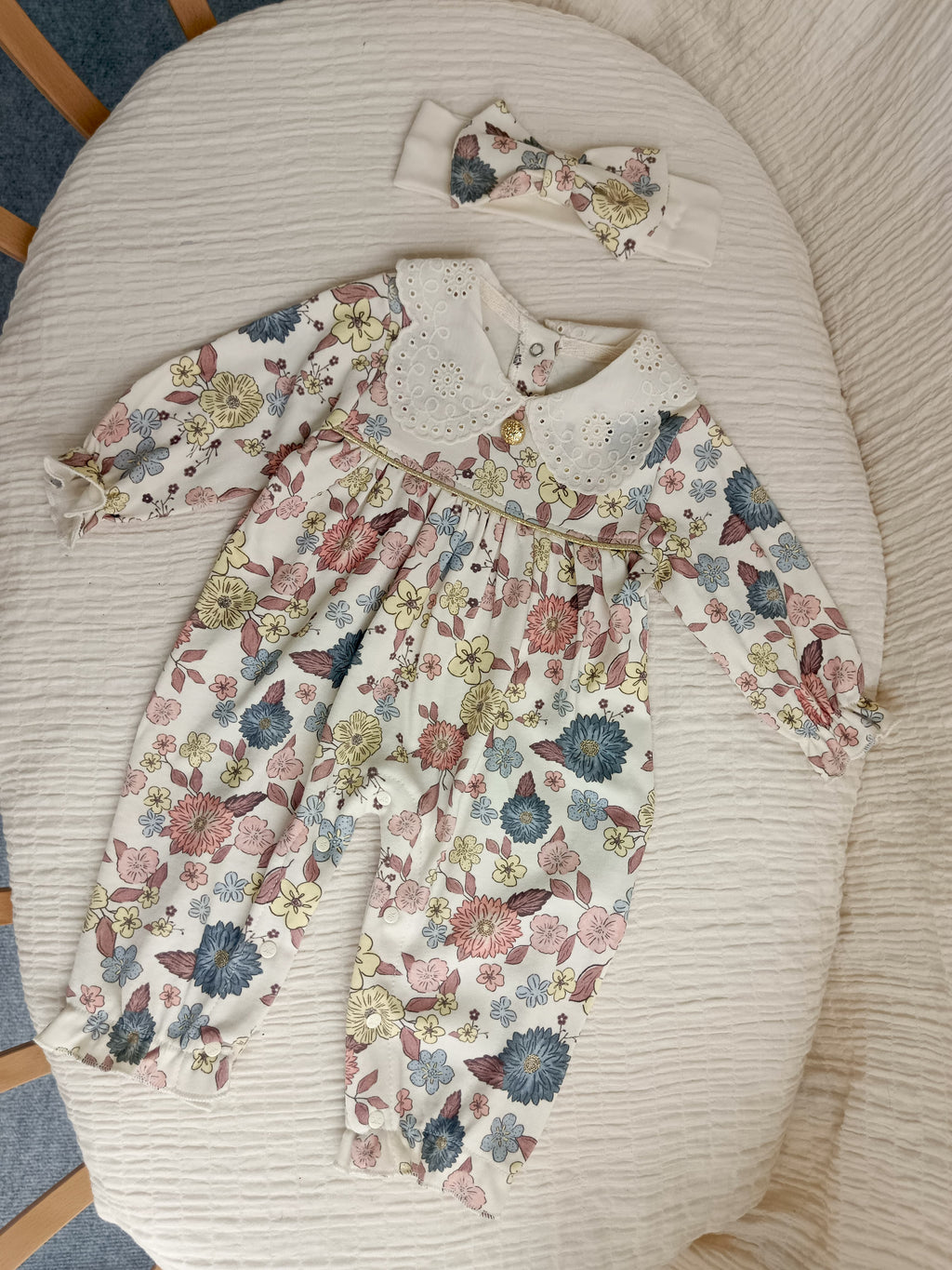 Gold Detaylı Çiçekli Tulum Set