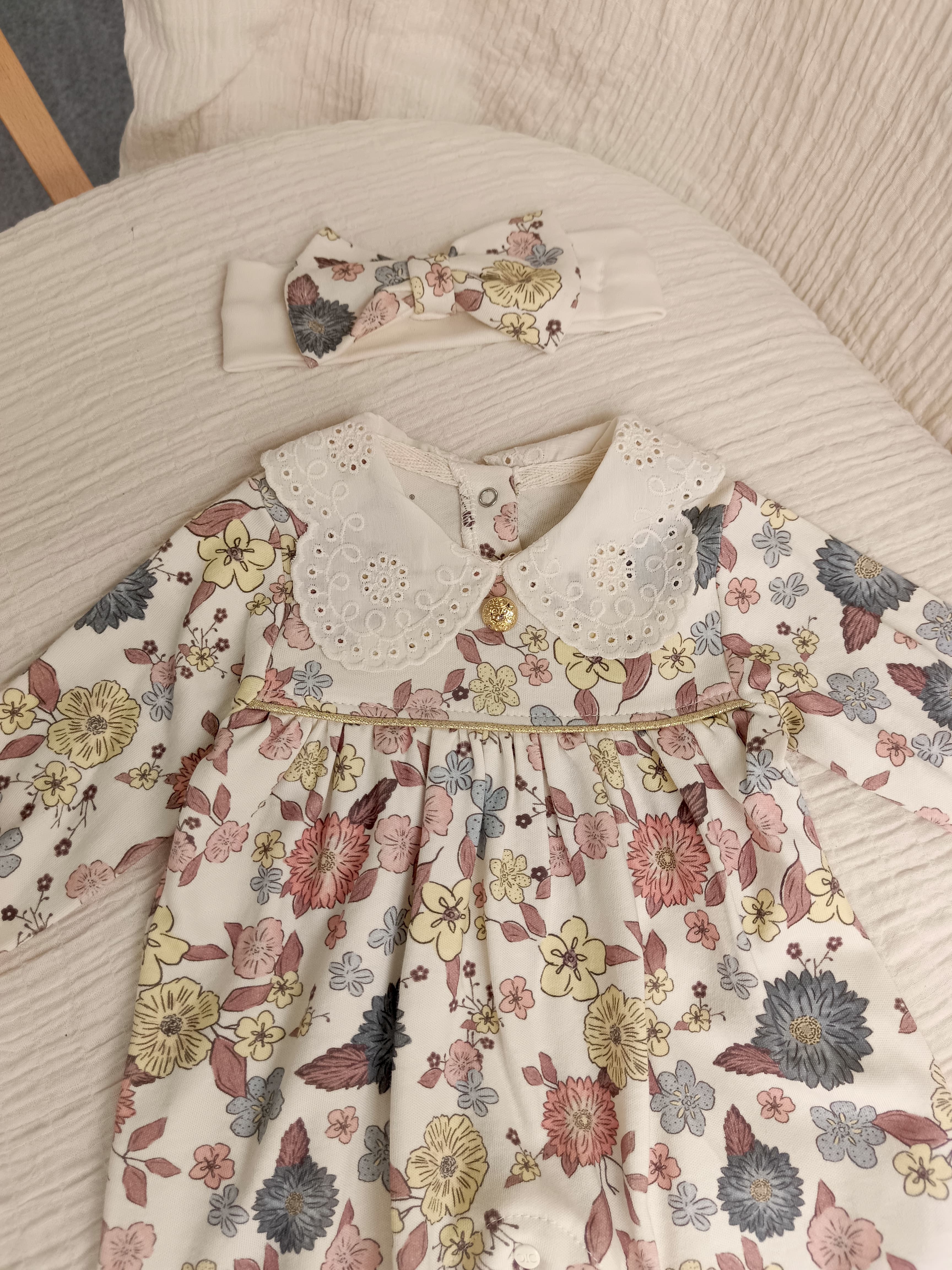 Gold Detaylı Çiçekli Tulum Set